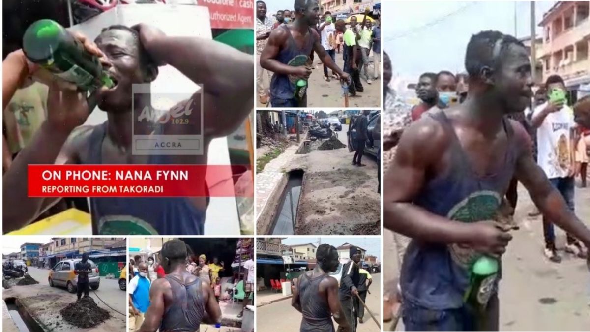 Read more about the article VIDEO-Takoradi Residents Throw Party For a thief After making him Cleaning Their Gutters