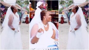 Read more about the article “I have money, pls marry me” -lady hits the streets in wedding gown to look for a husband (Watch)